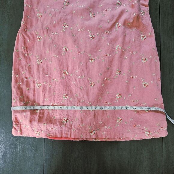Vintage Floral Embroidered Pink Linen Blend Shift Dress Size 14 Romantic Lined - Picture 5 of 10